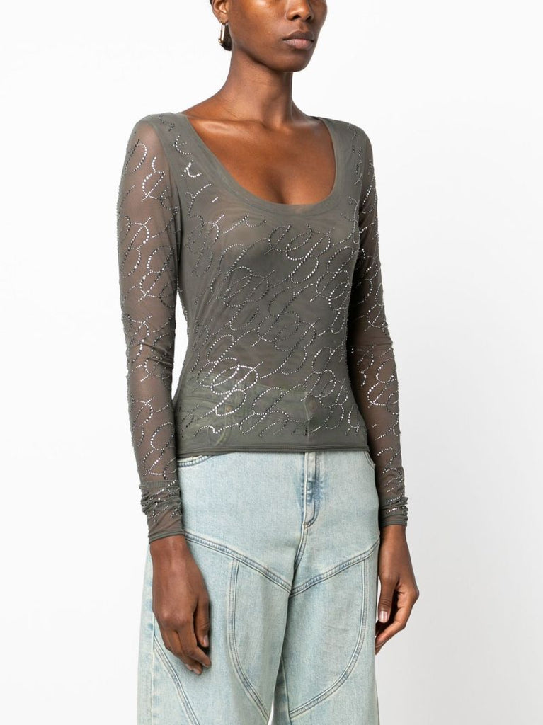 Green Logo-embellished Mesh Top
