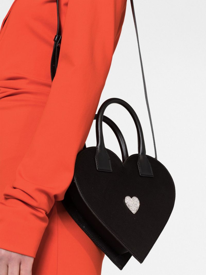 Black Crystal-embellished Heart Mini Bag