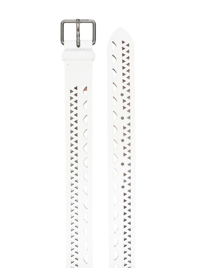 White Cut-out Detailed Leather Belt