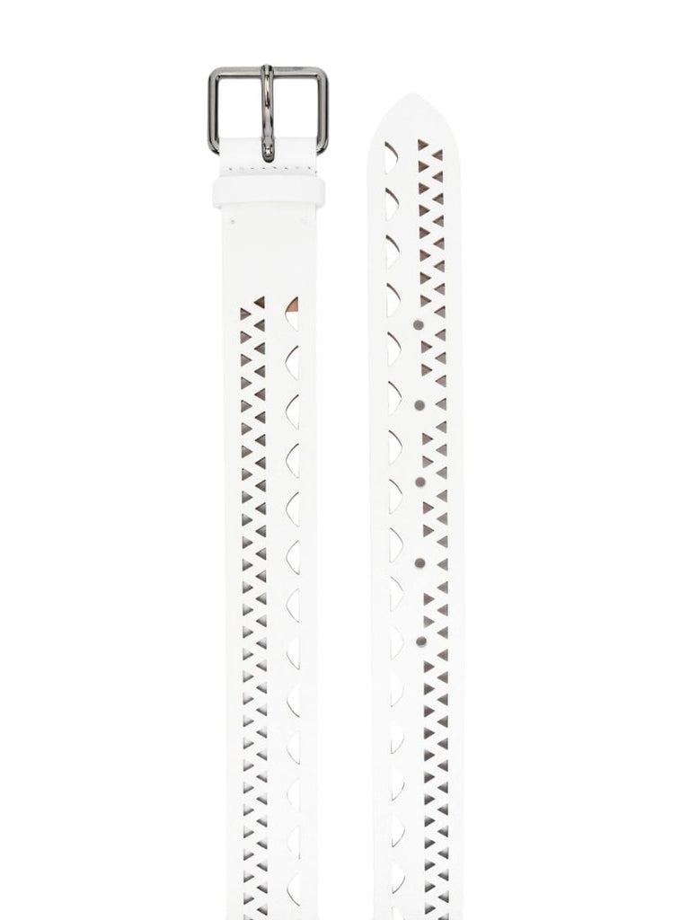 White Cut-out Detailed Leather Belt