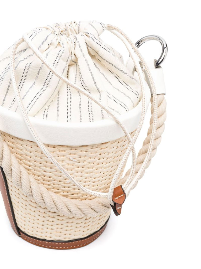 White Fire Raffia Bucket Bag