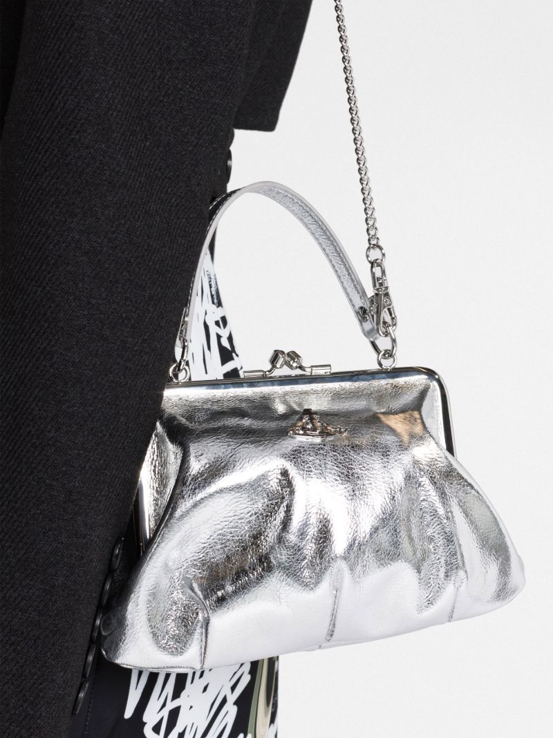 Silver Tone Logo Plaque Metallic Two-way Bag