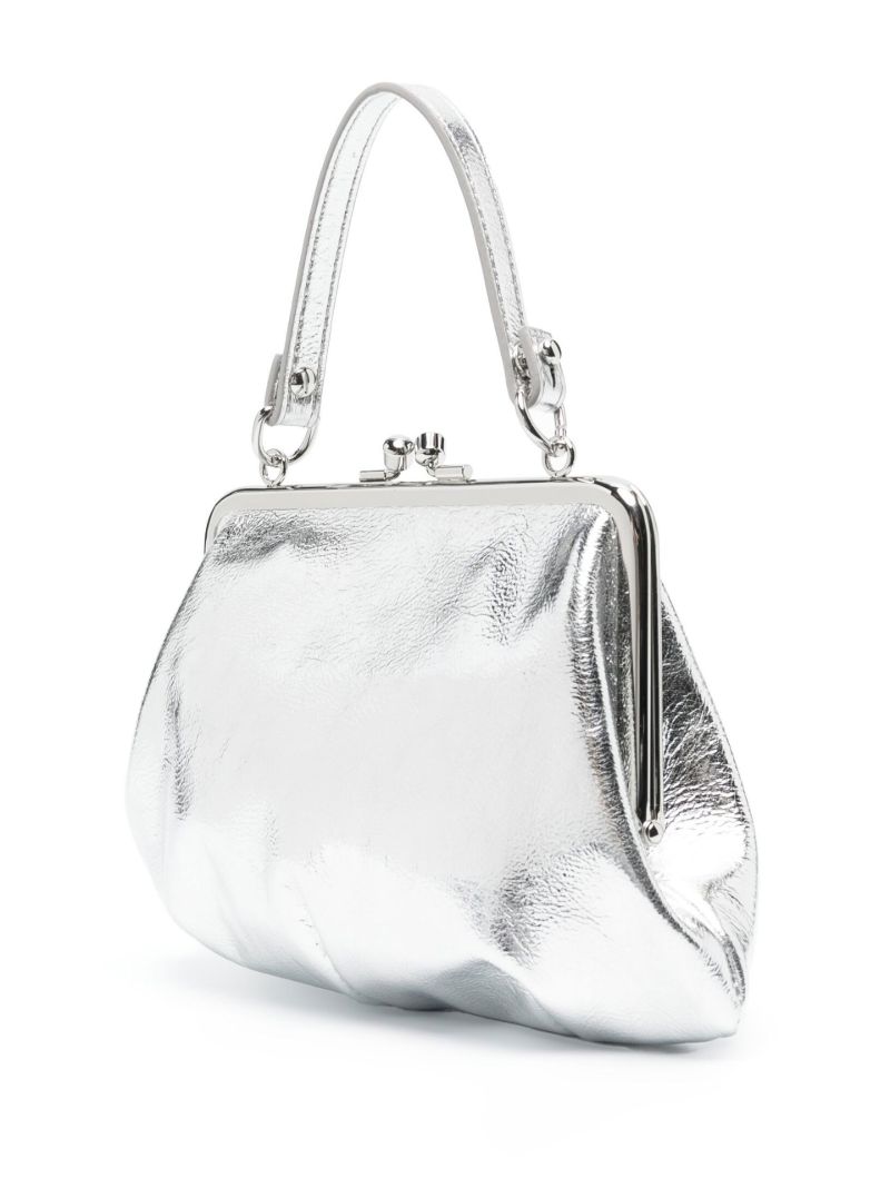 Silver Tone Logo Plaque Metallic Two-way Bag