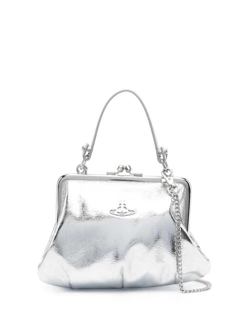 Silver Tone Logo Plaque Metallic Two-way Bag