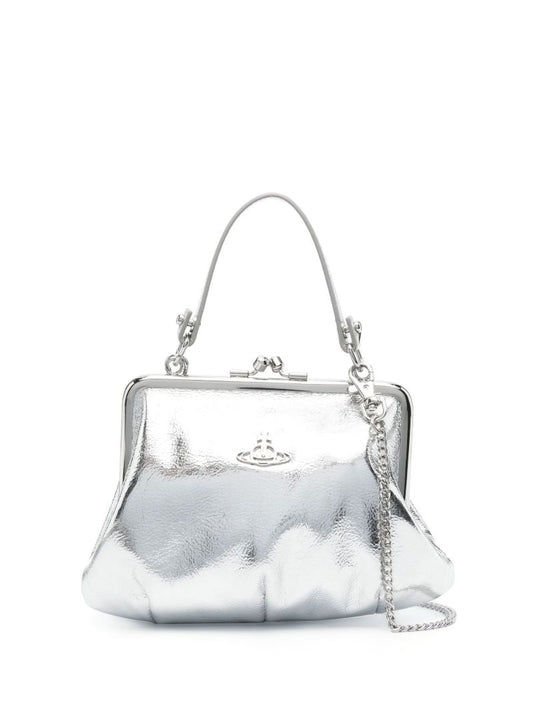 Silver Tone Logo Plaque Metallic Two-way Bag