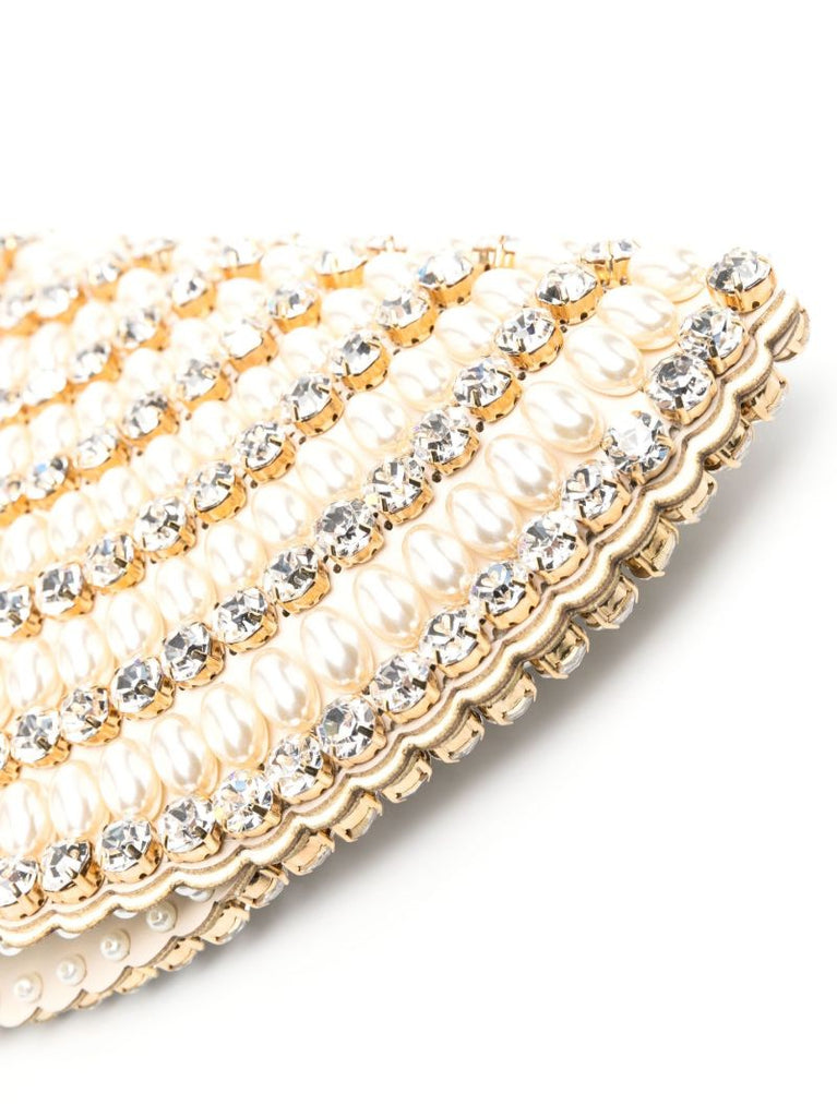 Neutral Nuit Crystal and Faux Pearl Clutch Bag