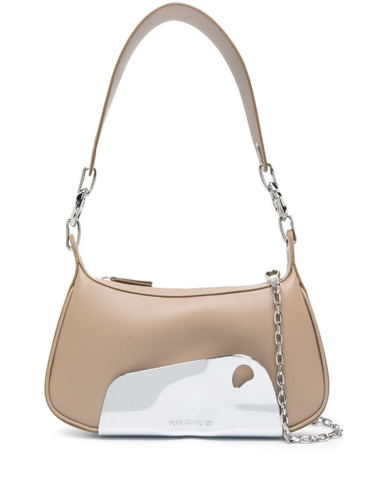 Neutral Embellished Shoulder Bag