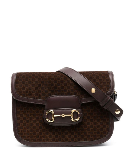 Brown Horsebit 1955 Suede Shoulder Bag