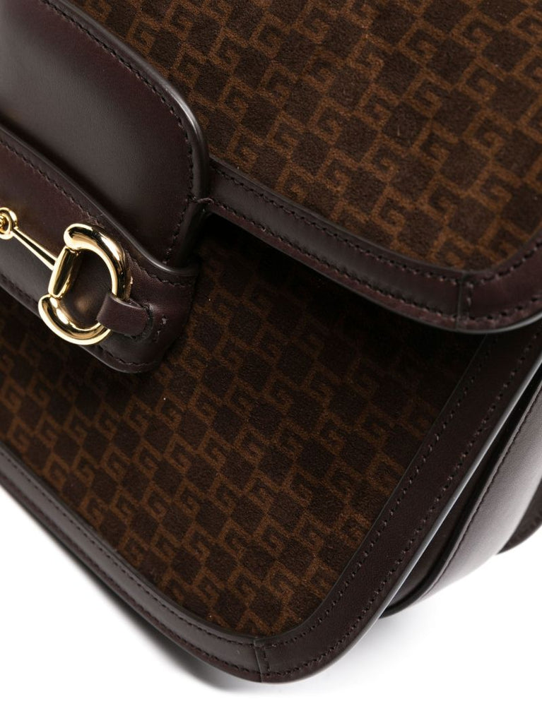 Brown Horsebit 1955 Suede Shoulder Bag