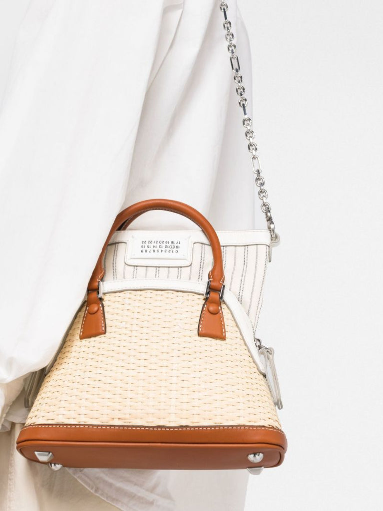Beige 5ac Classique Micro Raffia Bag
