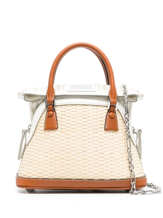Beige 5ac Classique Micro Raffia Bag