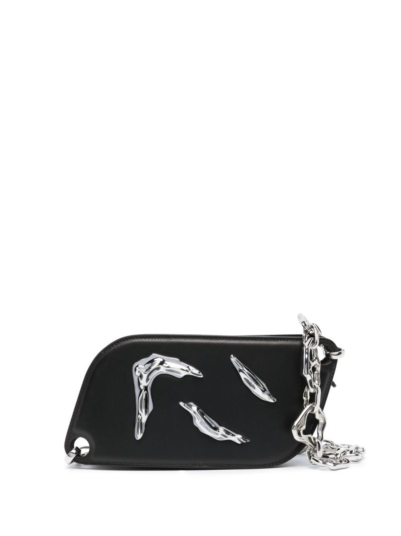 Black Embellished Leather Cross Body Bag