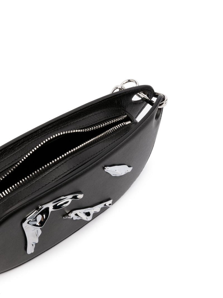 Black Embellished Leather Cross Body Bag