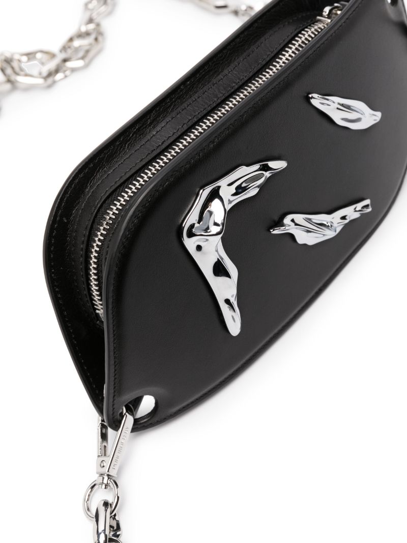 Black Embellished Leather Cross Body Bag