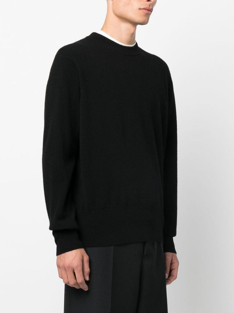 Black 12gg Knitted Crew Neck Wool Sweater