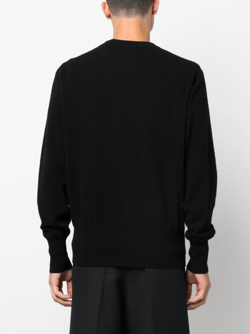 Black 12gg Knitted Crew Neck Wool Sweater