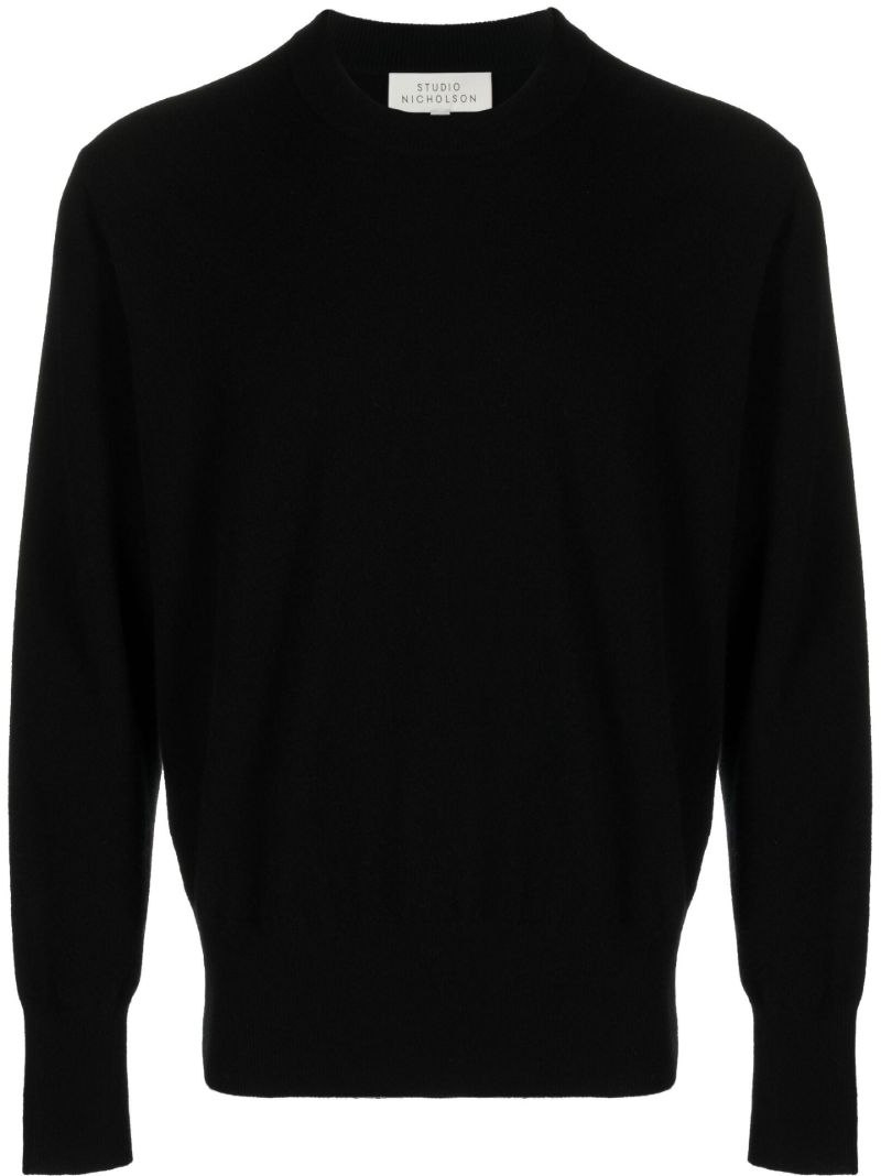 Black 12gg Knitted Crew Neck Wool Sweater