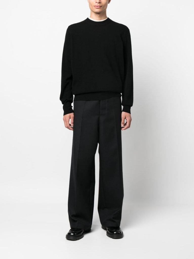 Black 12gg Knitted Crew Neck Wool Sweater