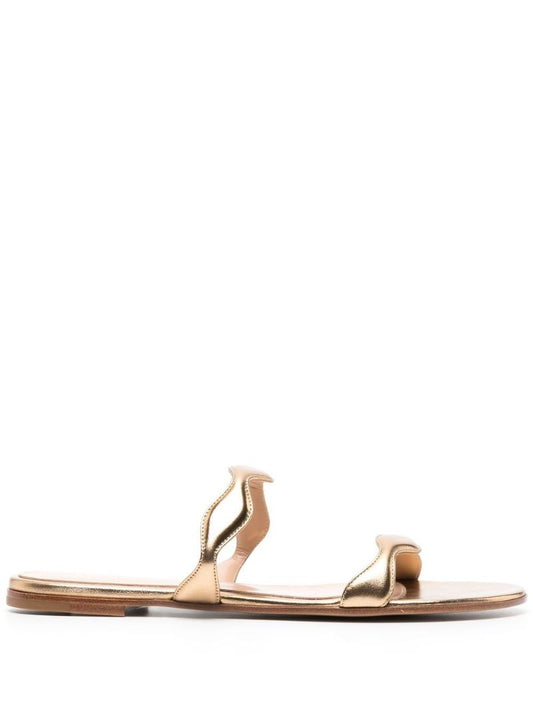 Gold Leather Flat Sandals
