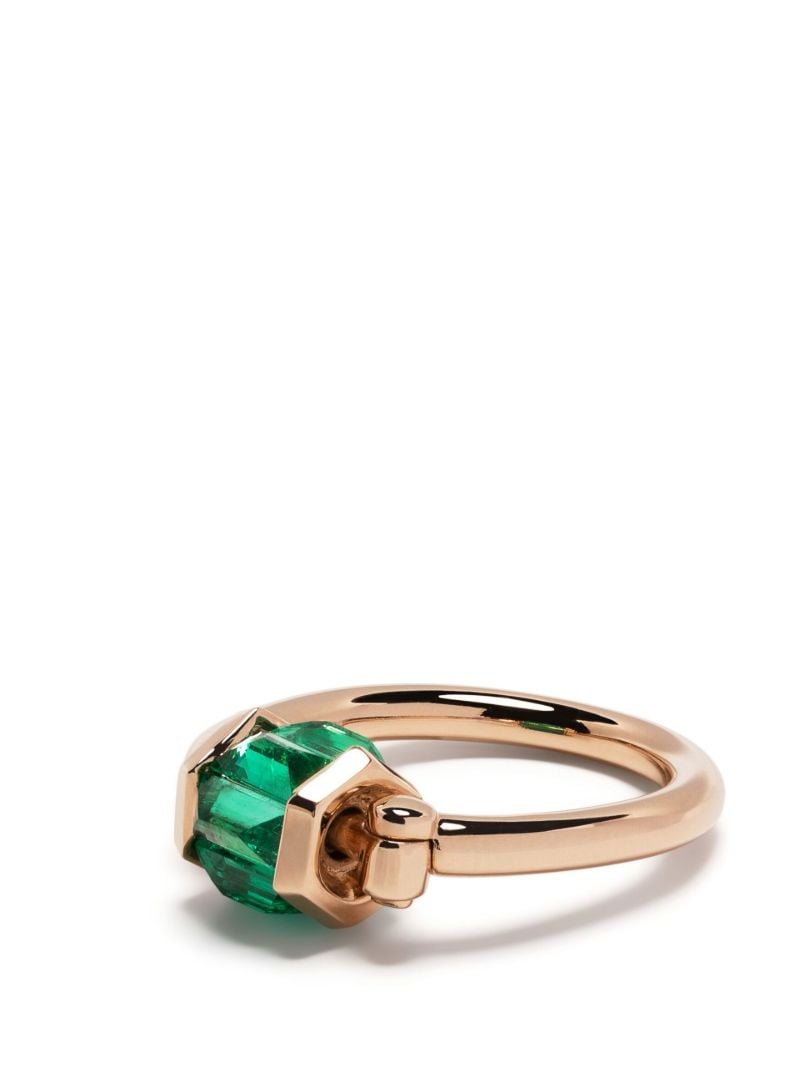 18k Yellow Gold Total Baguette Trundle Lock Emerald Ring