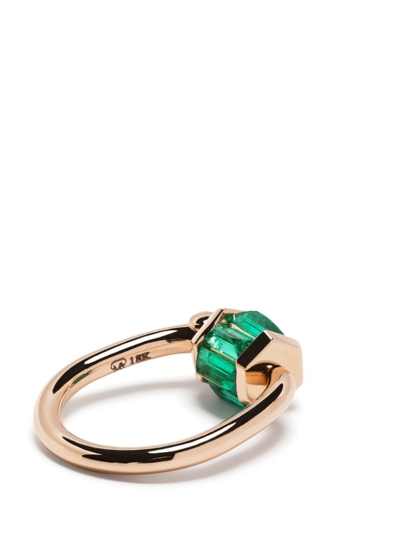 18k Yellow Gold Total Baguette Trundle Lock Emerald Ring