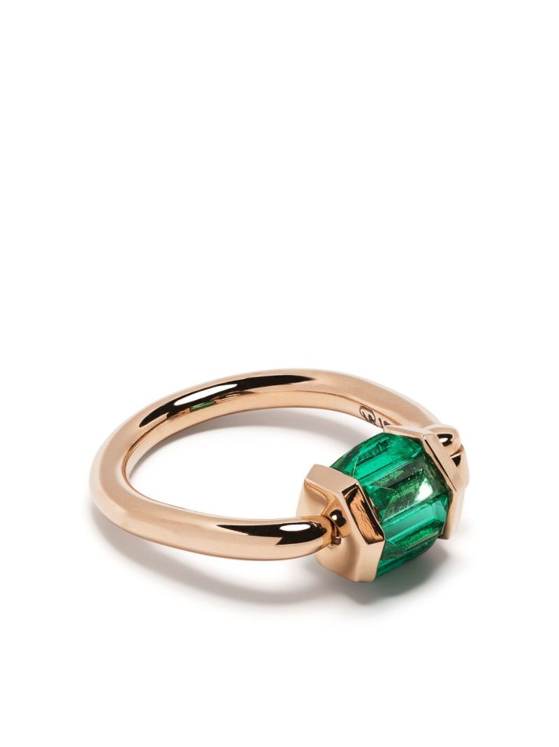 18k Yellow Gold Total Baguette Trundle Lock Emerald Ring