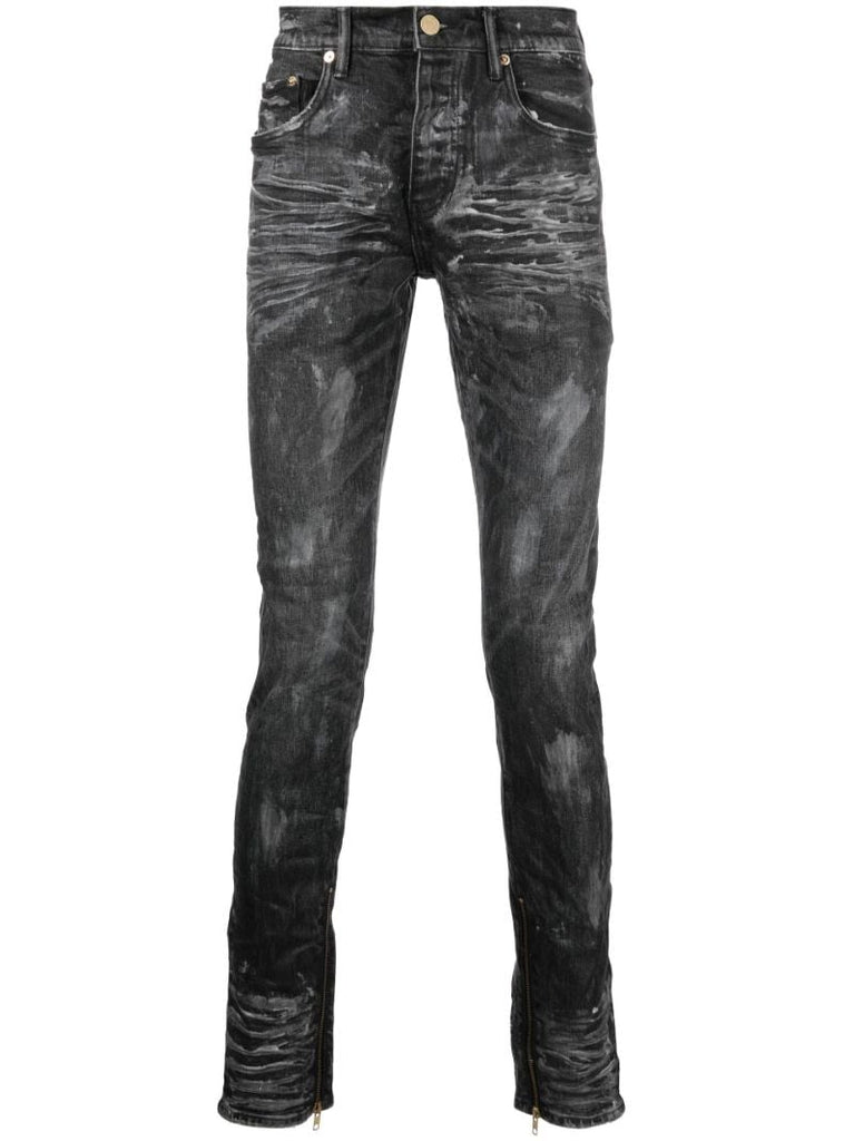 Black Coated Distressed Skinny Jeans