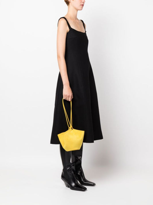Yellow Lotus Drawstring Shoulder Bag