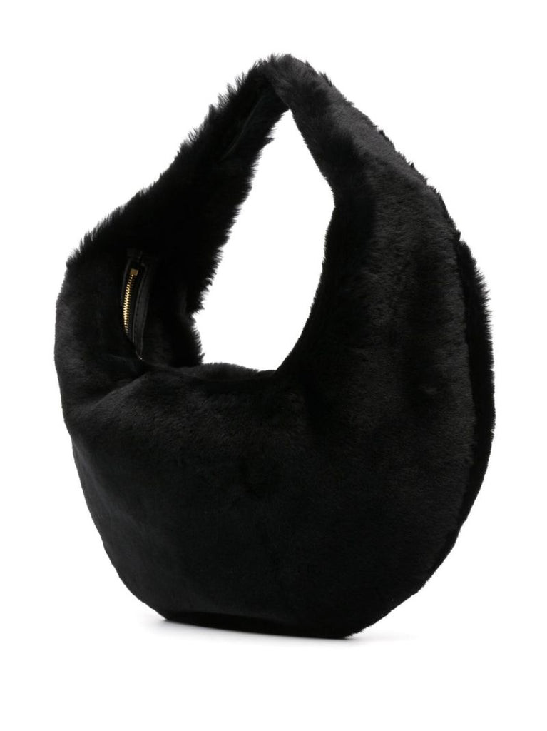 Black Olivia Medium Shearling Shoulder Bag