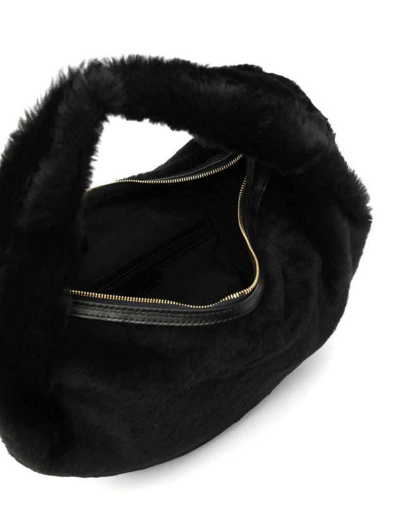 Black Olivia Medium Shearling Shoulder Bag