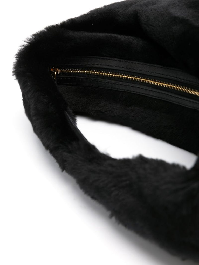 Black Olivia Medium Shearling Shoulder Bag