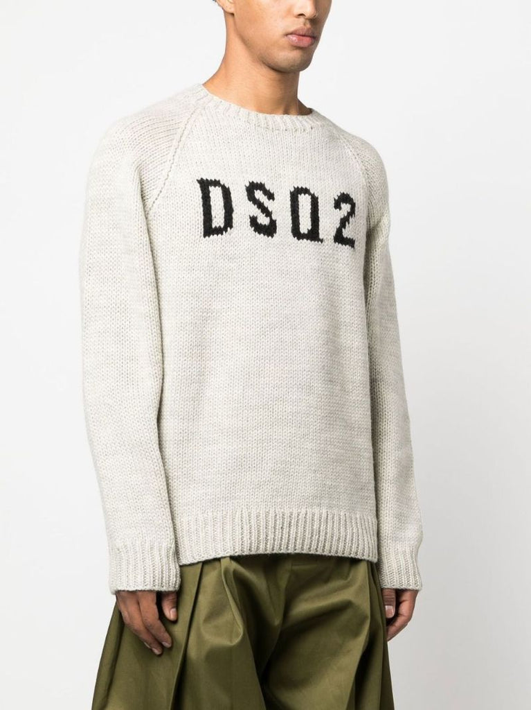 Neutral Intarsia Logo Sweater