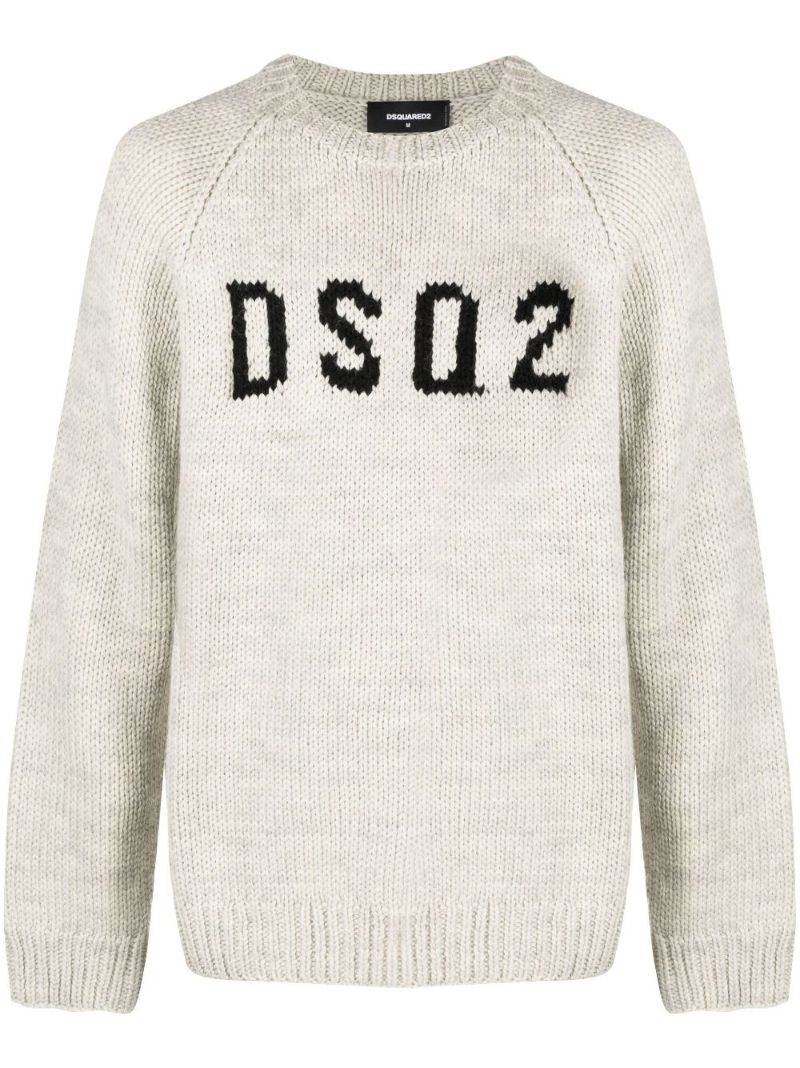 Neutral Intarsia Logo Sweater