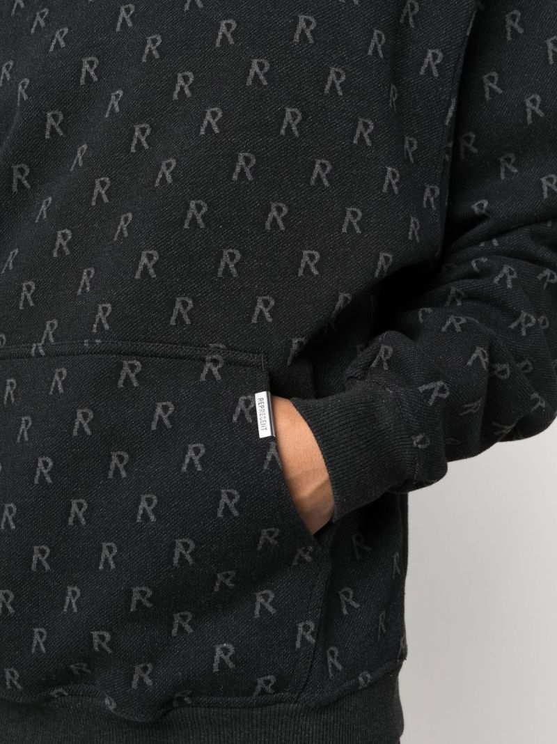 Black Intarsia Initial Cotton Hoodie
