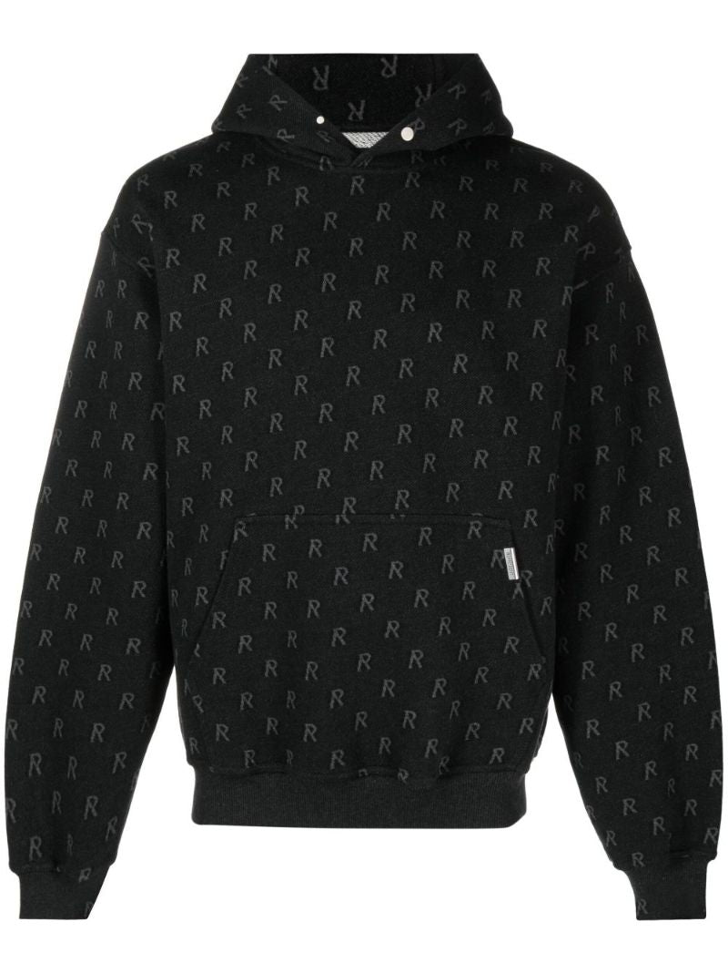 Black Intarsia Initial Cotton Hoodie