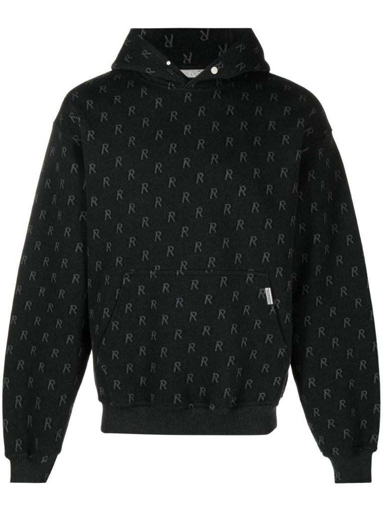 Black Intarsia Initial Cotton Hoodie