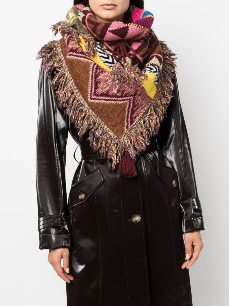 Brown Fringed Patchwork Scarf