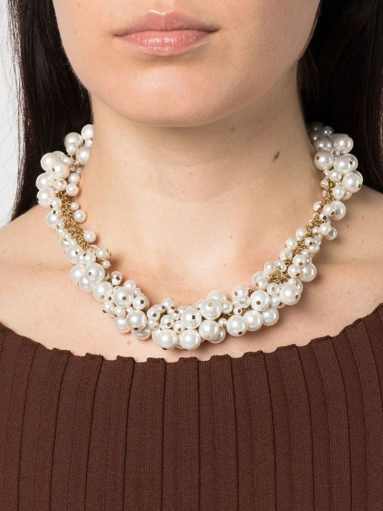 Gold-tone Mother of Pearl Cluster Necklace