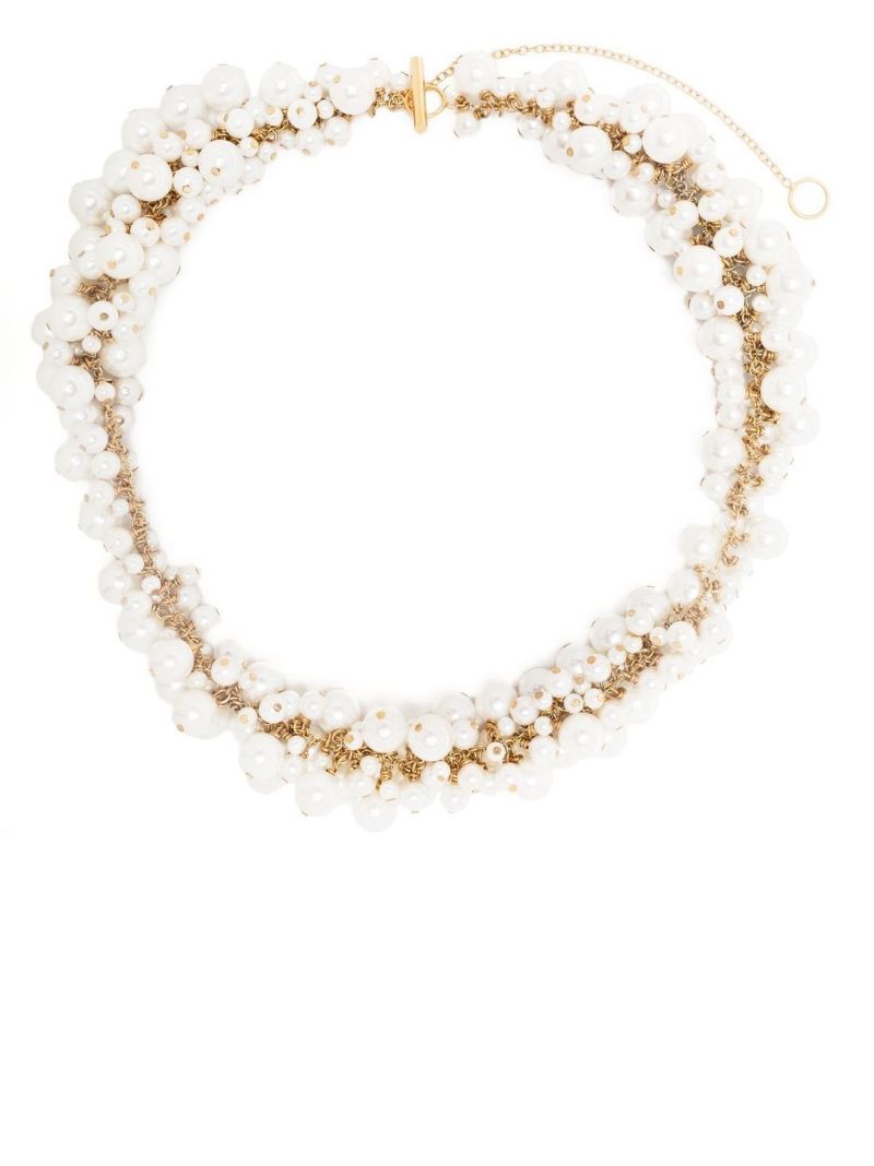 Gold-tone Mother of Pearl Cluster Necklace