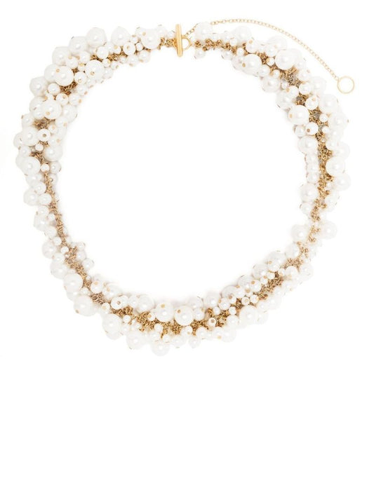 Gold-tone Mother of Pearl Cluster Necklace