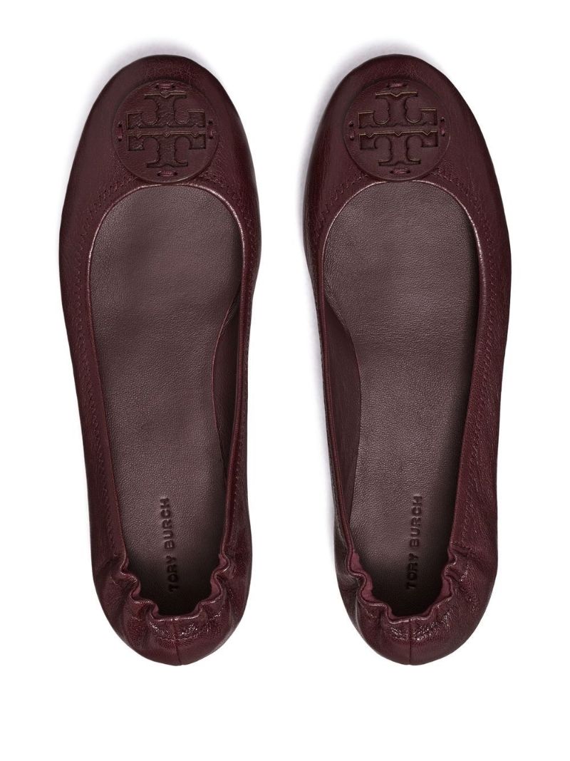 Red Double T Logo Leather Ballerina Shoes