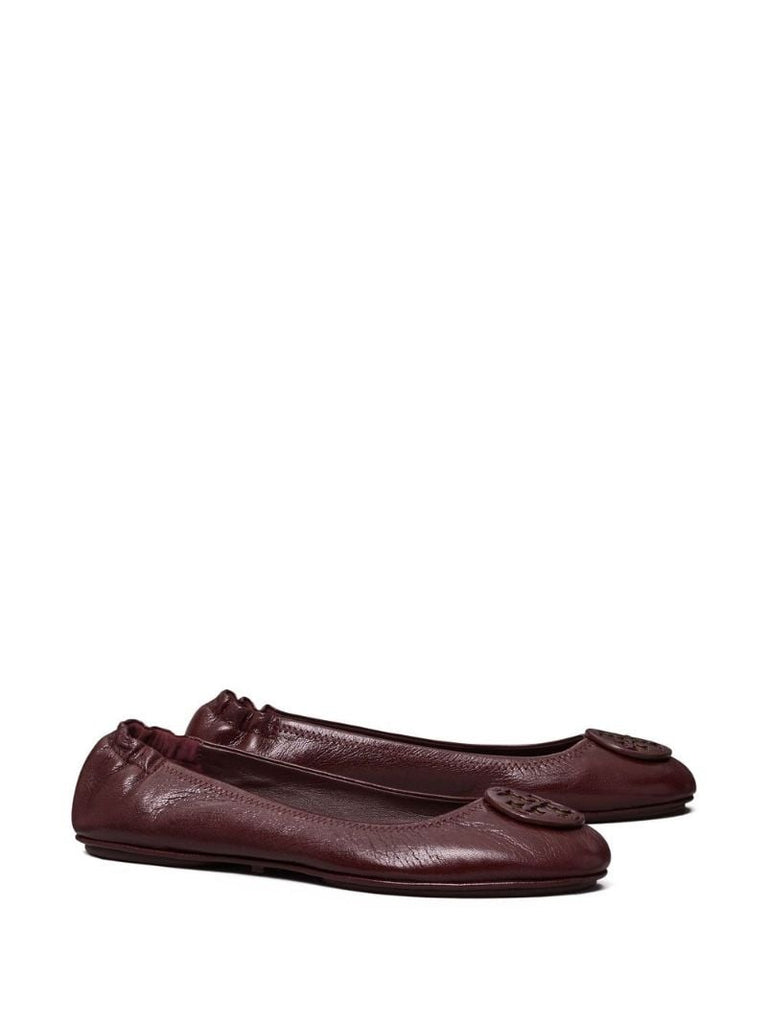 Red Double T Logo Leather Ballerina Shoes