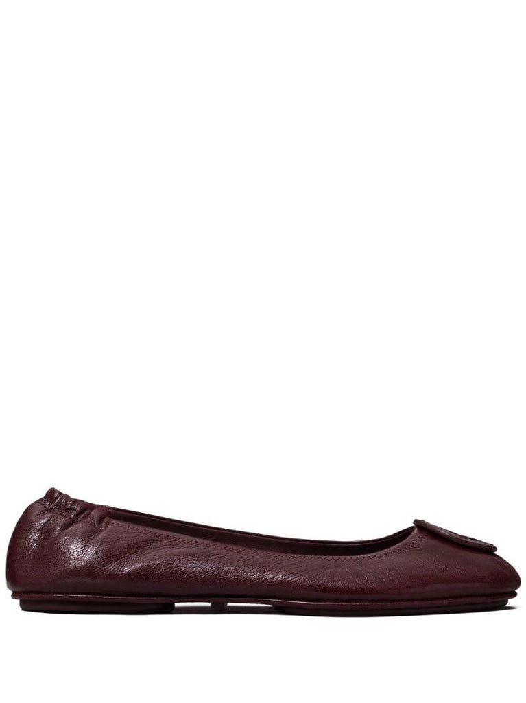 Red Double T Logo Leather Ballerina Shoes