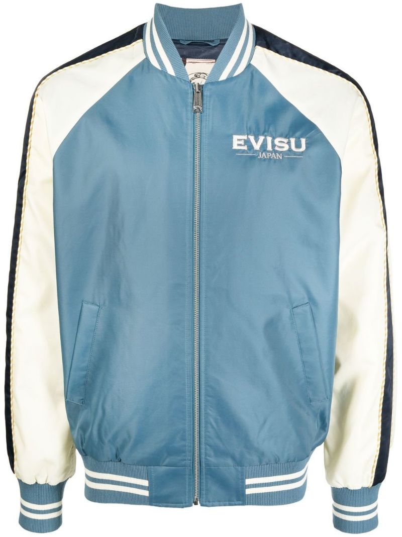 Blue Embroidered Logo Bomber Jacket