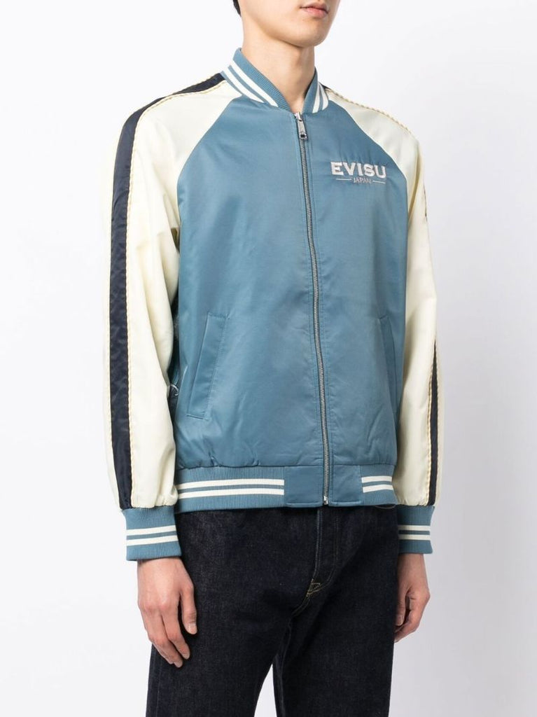 Blue Embroidered Logo Bomber Jacket