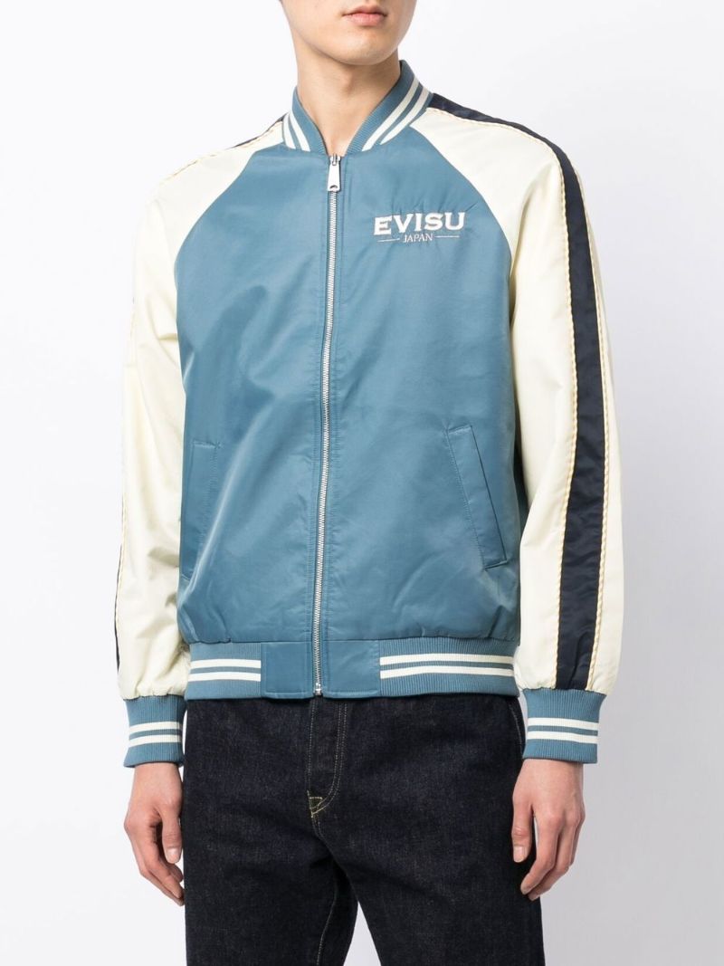Blue Embroidered Logo Bomber Jacket