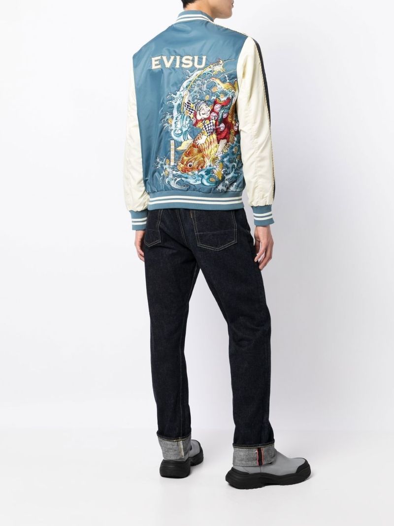 Blue Embroidered Logo Bomber Jacket