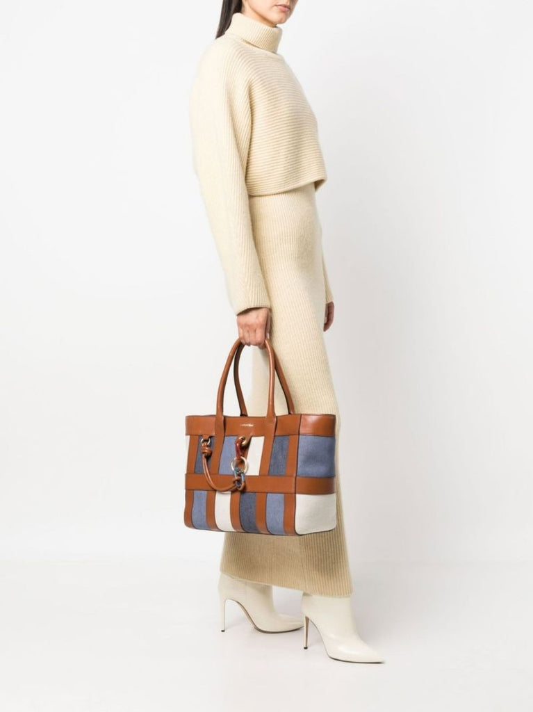 Brown Denim Patchwork Tote Bag