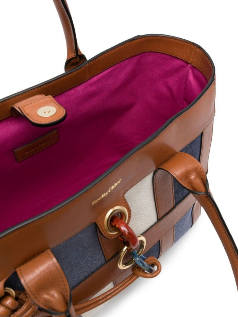 Brown Denim Patchwork Tote Bag