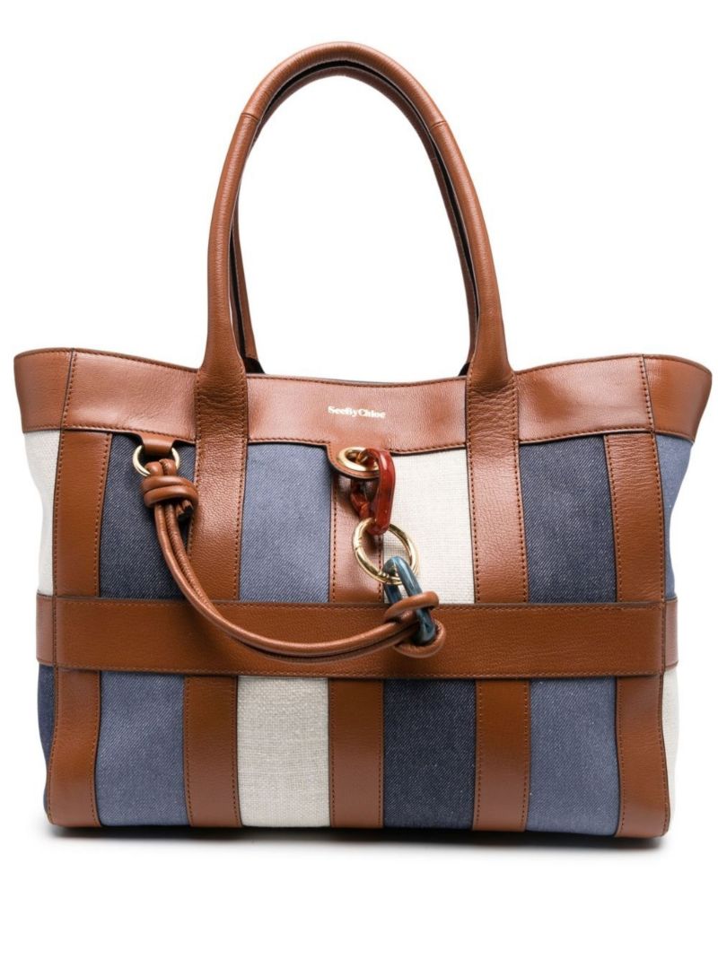 Brown Denim Patchwork Tote Bag